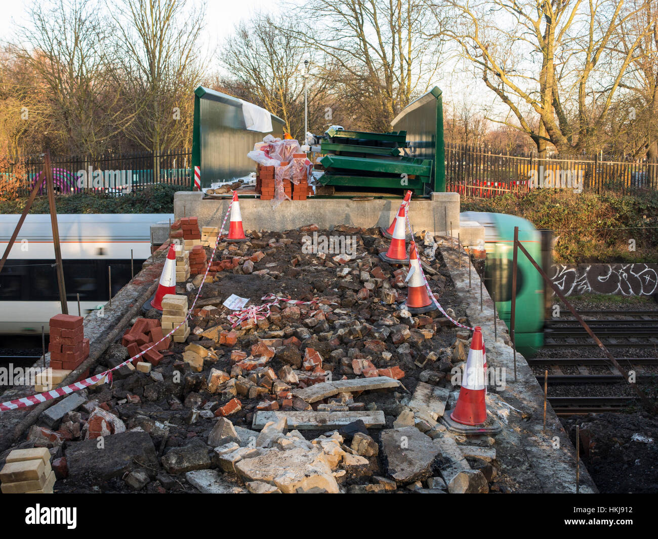 Redevelopment of a footbridge over the railway line on Wandsworth Common, London Stock Photo Alamy