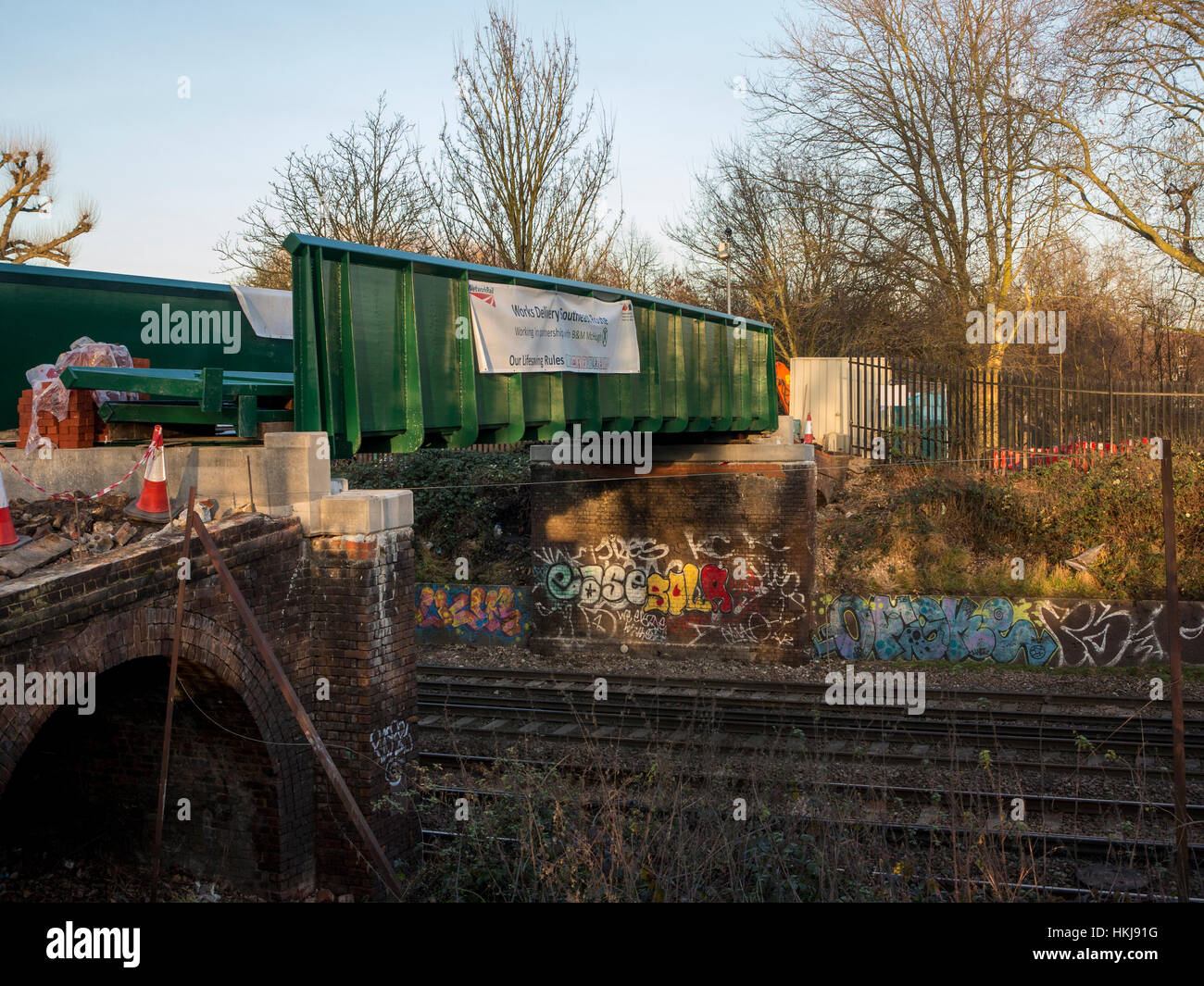 Redevelopment of a footbridge over the railway line on Wandsworth Common, London Stock Photo Alamy