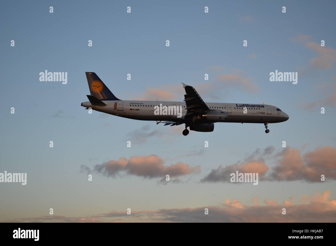 Lufthansa Airbus 321-100 D-AIRY landing at Birmingham Airport Stock Photo