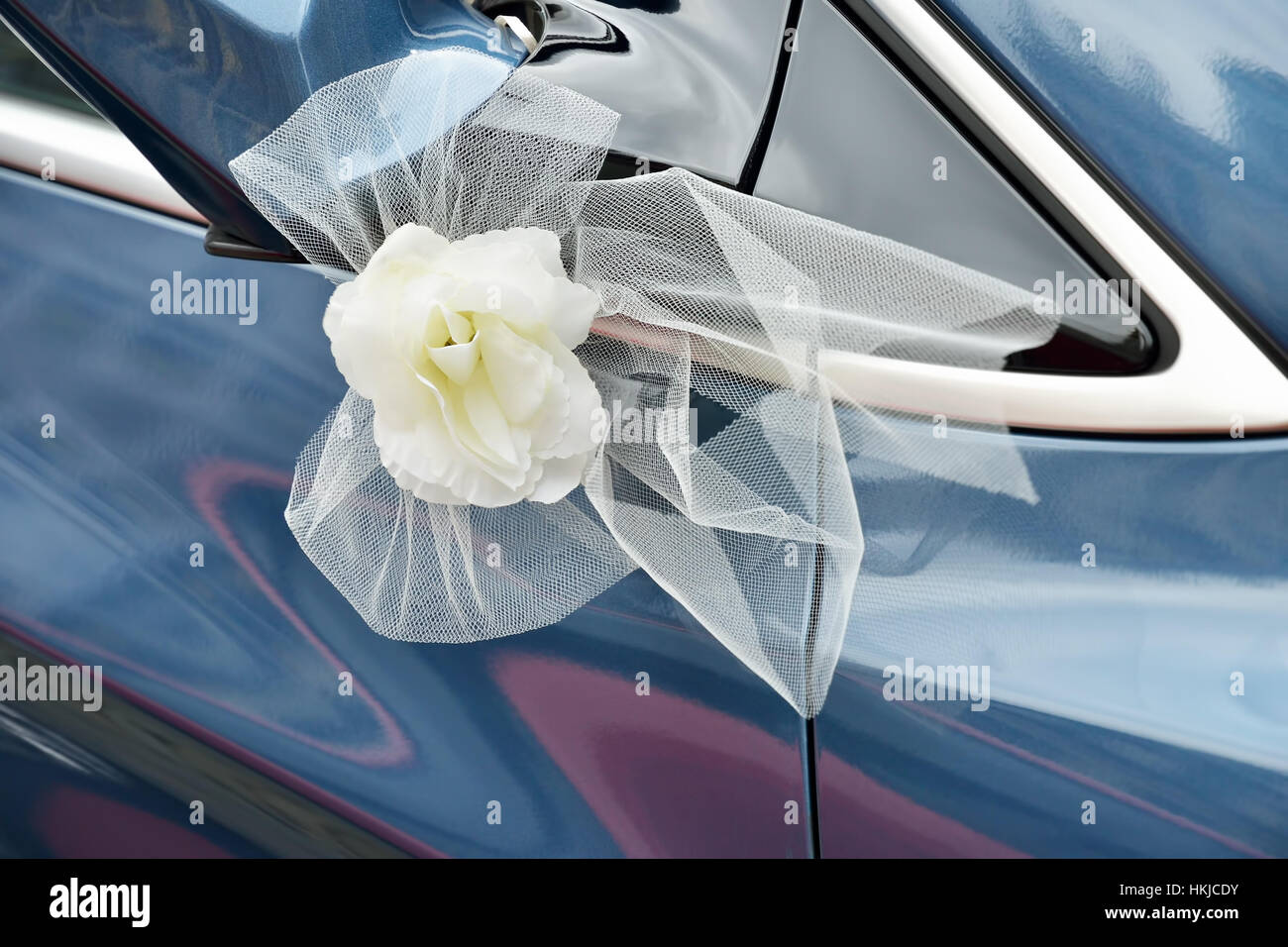 Simple car decoration for wedding day elegant white rose on the door Stock  Photo - Alamy