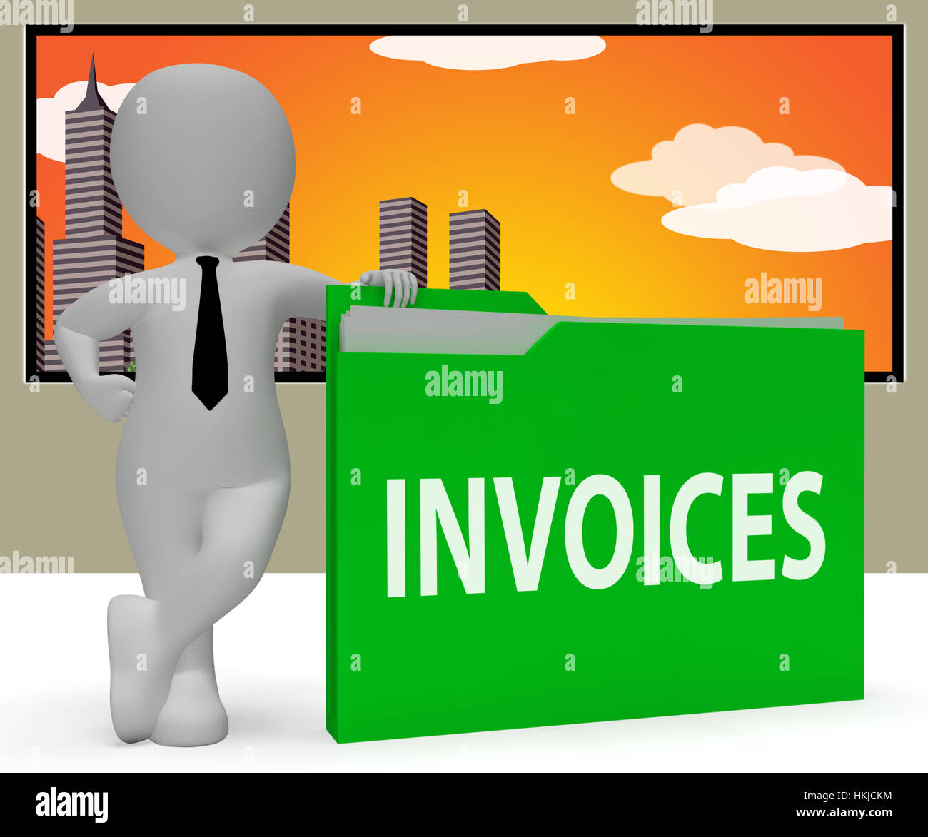 Invoices Folder Character Indicating Due Bills 3d Rendering Stock Photo
