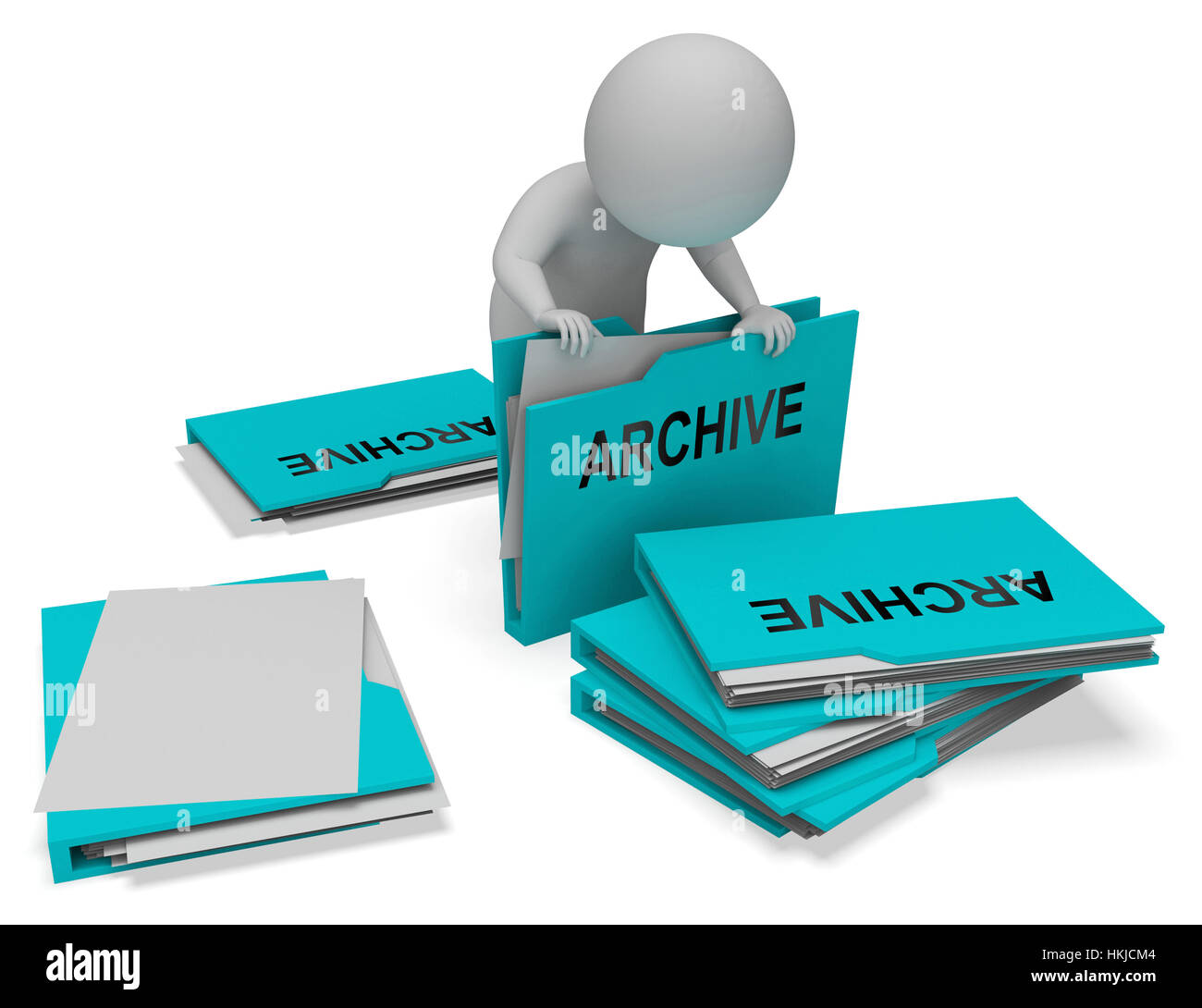 Archive Character And Folders Represents Files Collection 3d Rendering ...