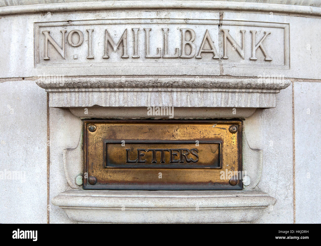 A close-up of a Letter Box in Millbank, London. Stock Photo