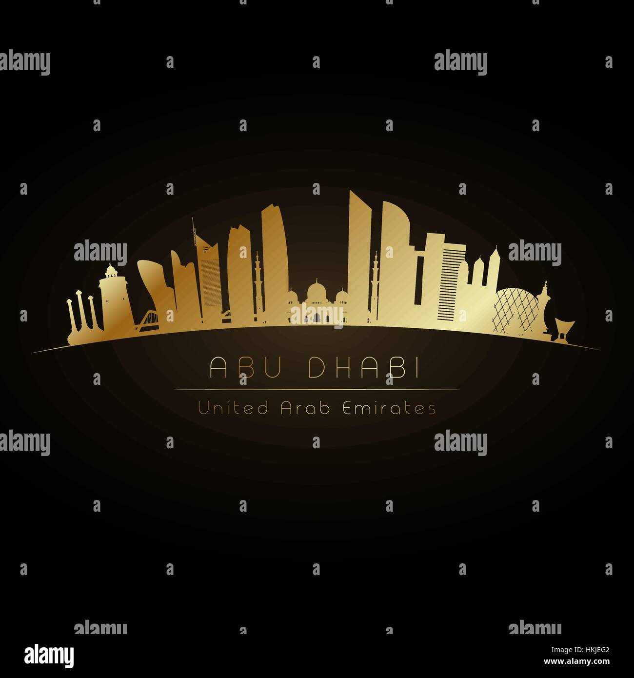 Golden logo Abu Dhabi city skyline. Vector silhouette illustration