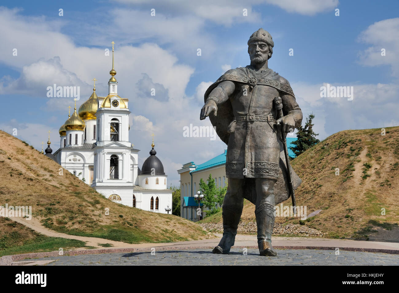 = Dmitrov’s Monument to Grand Prince Yuri Dolgoruky =  The monument to Grand Prince Yuri Dolgoruky, the founder of many cities in Russia including Mos Stock Photo