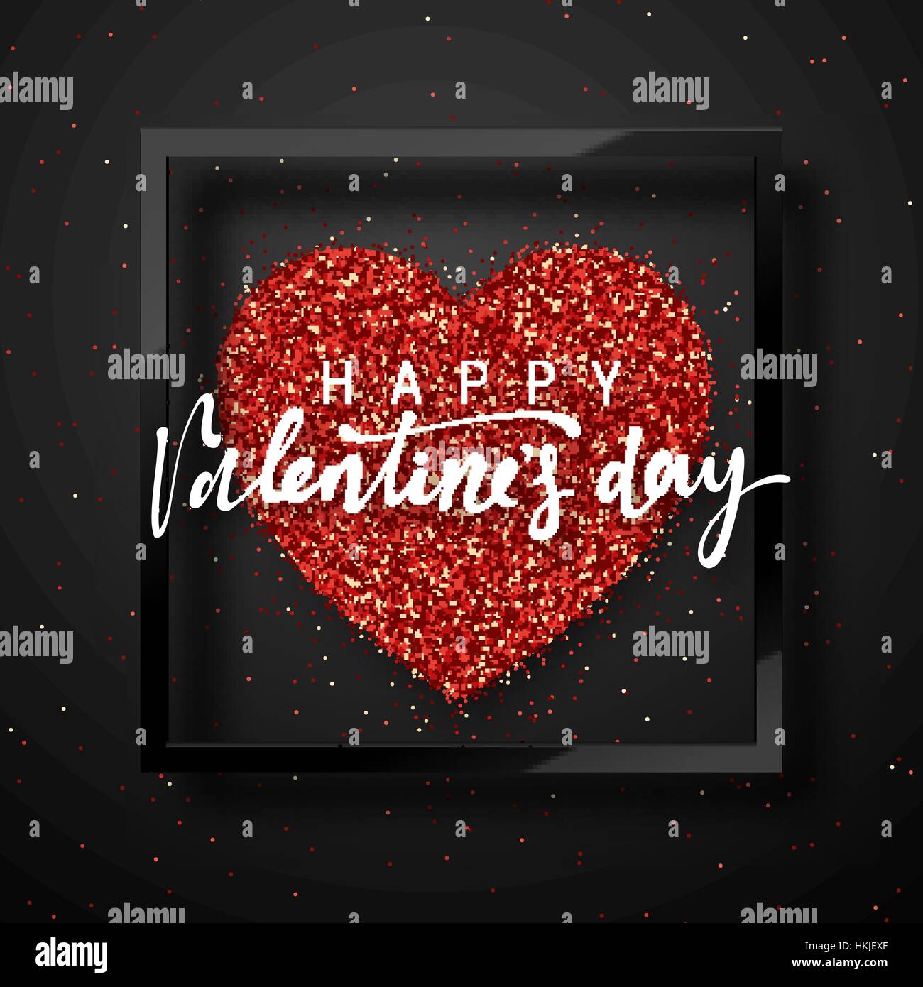 Happy Valentines Day lettering greeting card on red bright heart ...