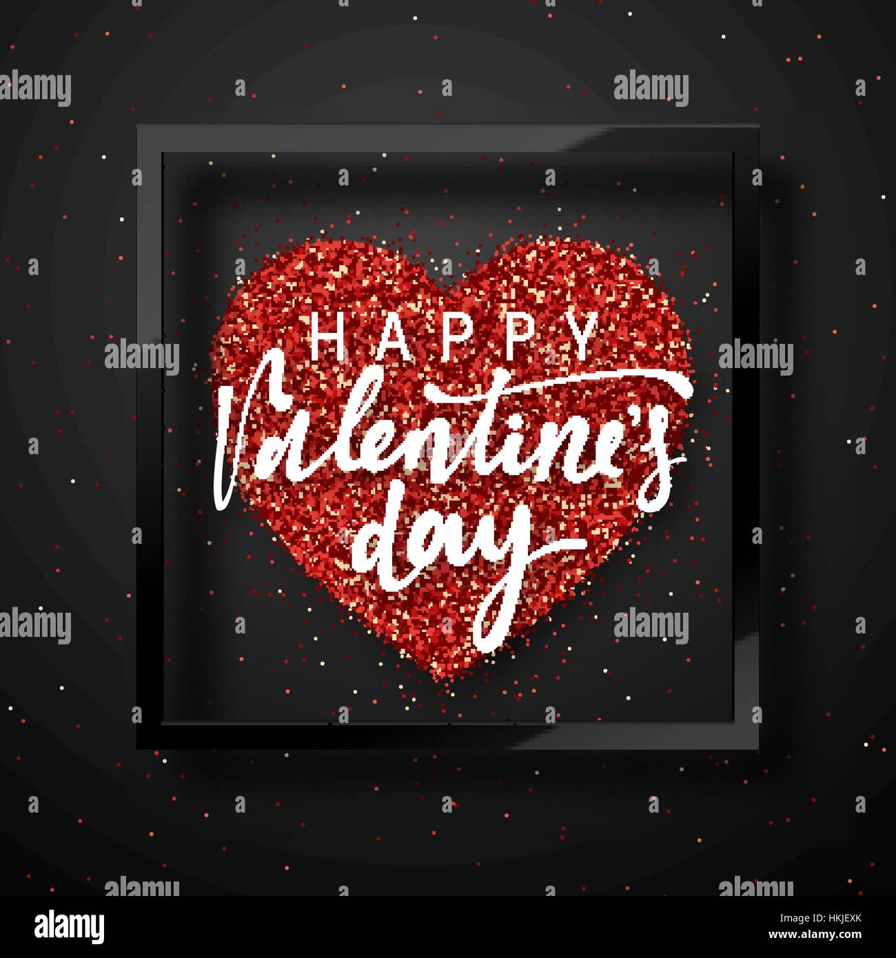 Happy Valentines Day lettering greeting card on red bright heart ...