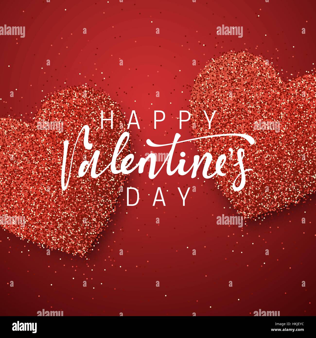Happy Valentines Day lettering greeting card on red bright heart ...