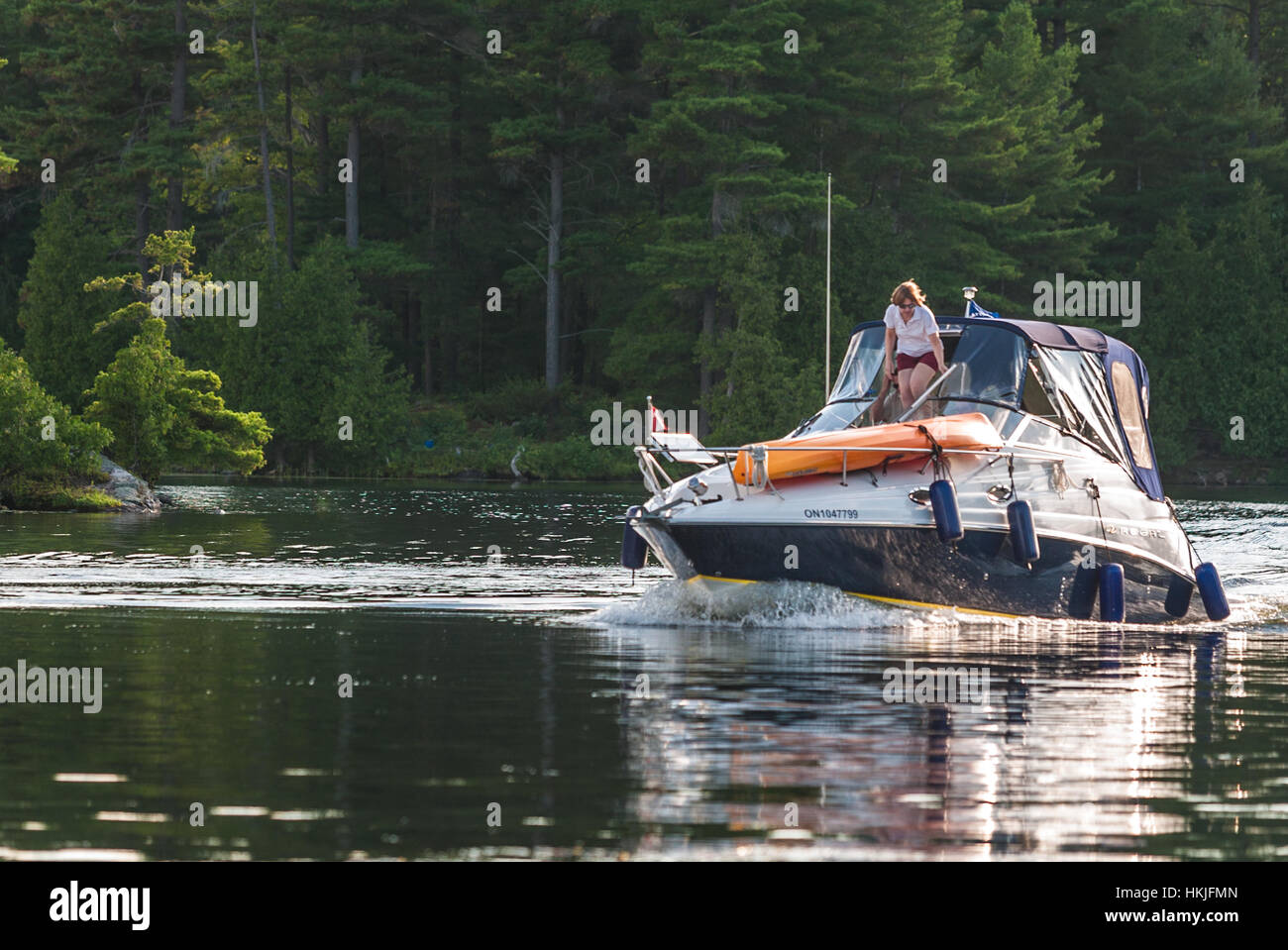 July 31, 2010 - Campbellford, Ontario, Canada - motorboats and fishing boats makes their way along the Trent-Severn Waterway in Eastern Ontario. Stock Photo