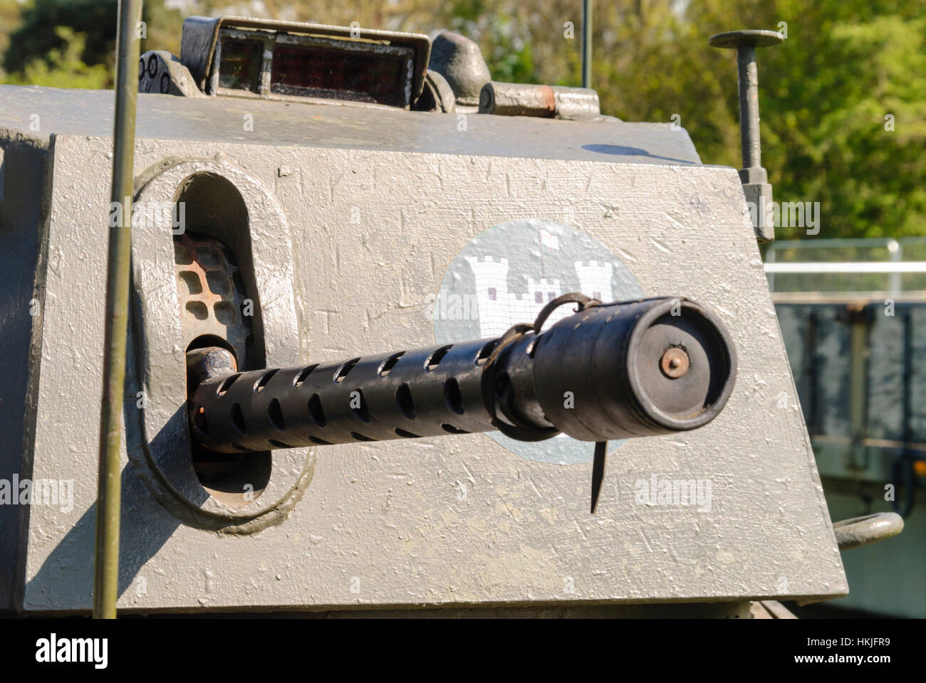 Gun and turret of a 1960s Daimler Ferret Scout armoured car Stock Photo