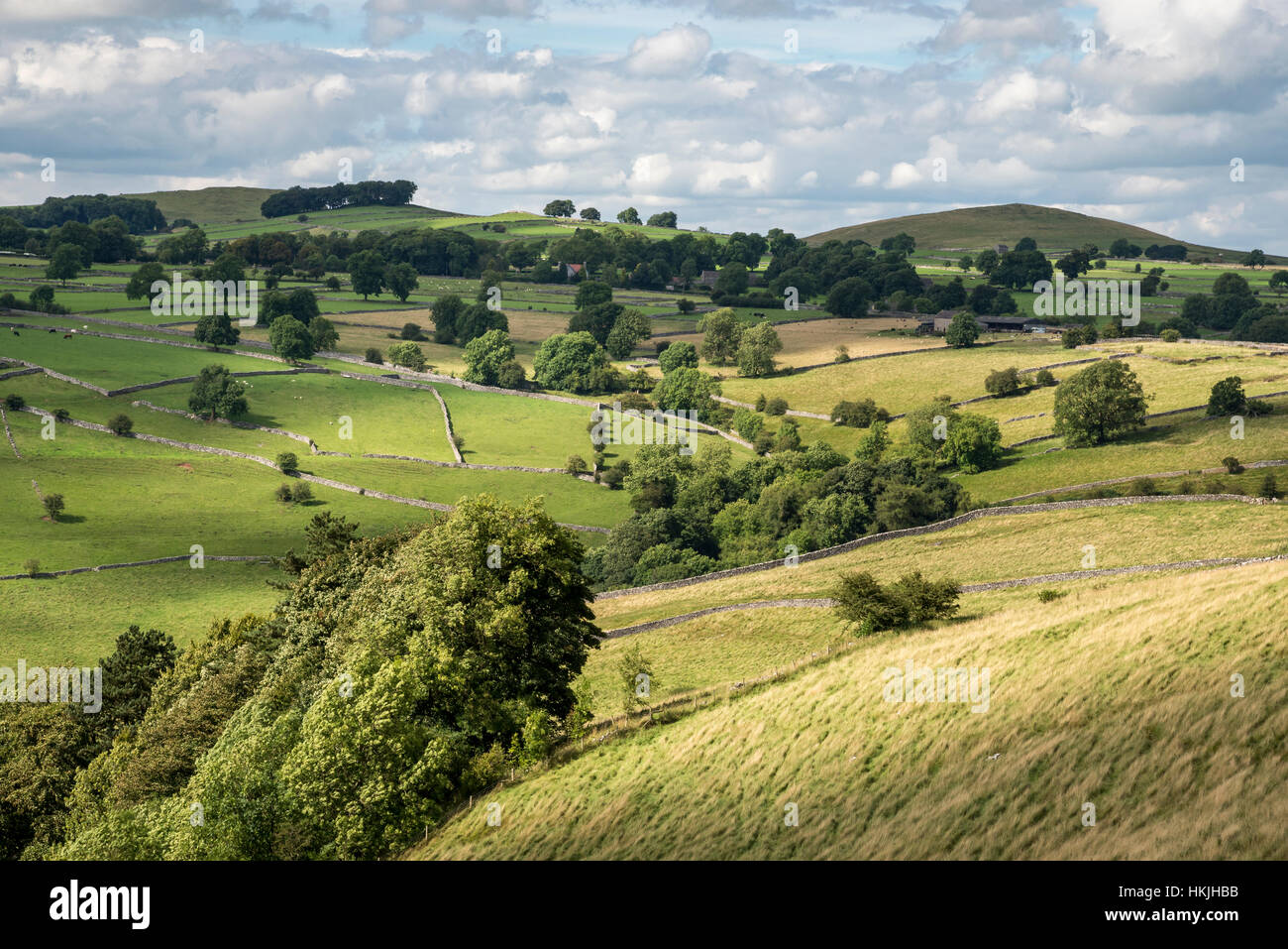 Beautiful English countryside near Alstonefield in the Peak District. On the border of Derbyshire and Staffordshire. Stock Photo