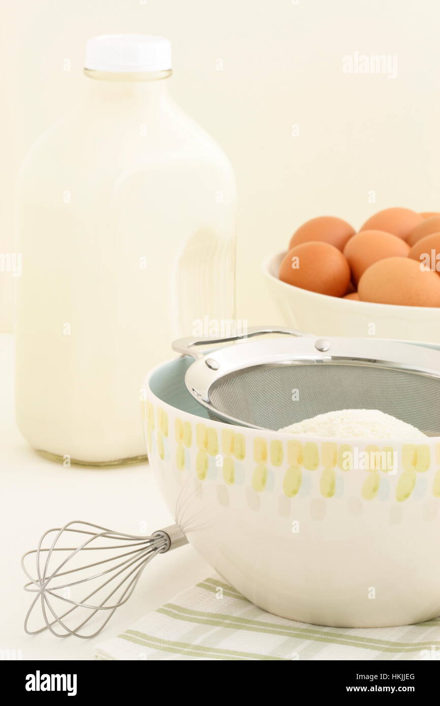 Milk, eggs and flour fresh and basic baking ingredients Stock Photo Alamy