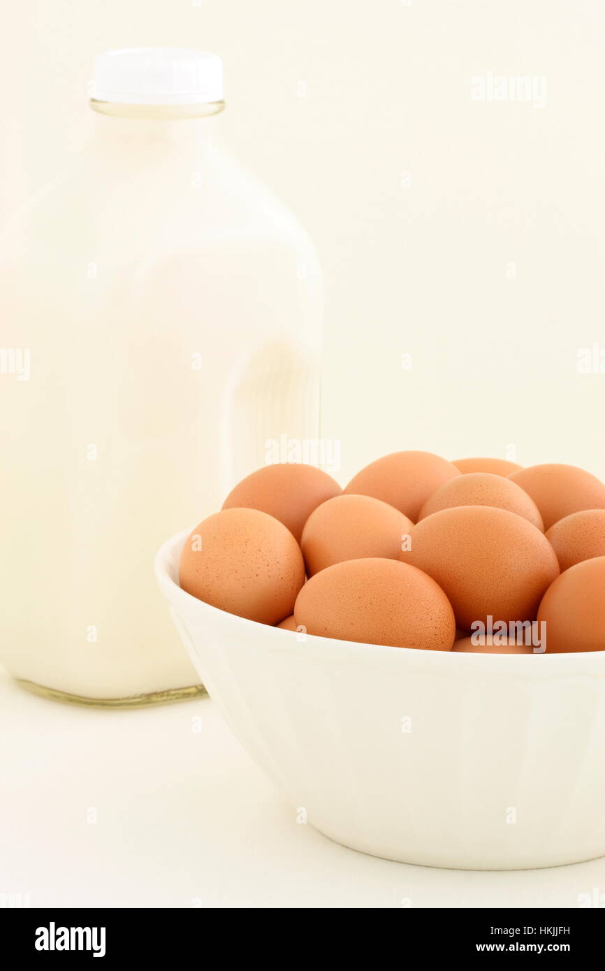 Milk and eggs fresh, basic baking ingredients Stock Photo - Alamy
