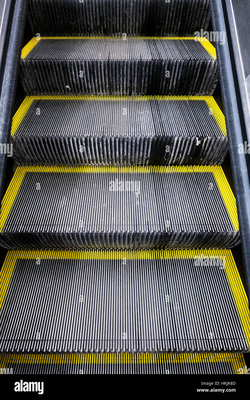 Detail of escalator stairs. Stock Photo