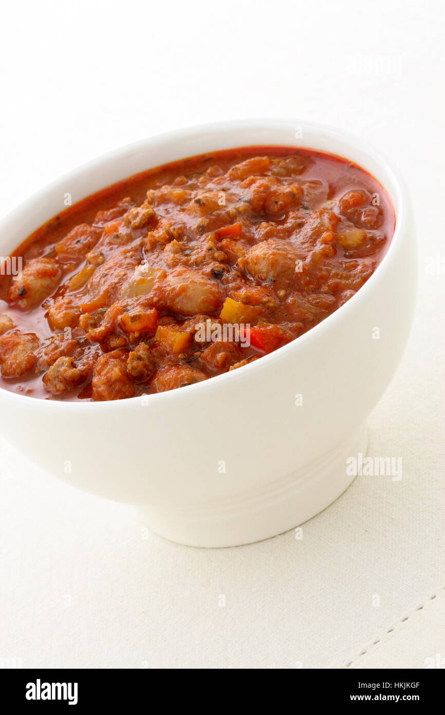 Chili beans made with kidney beans, lean ground beef, Chili powder
