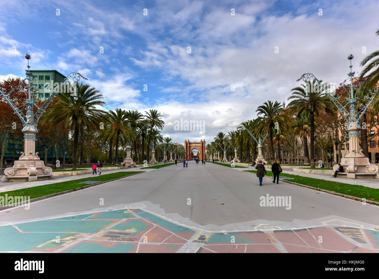 The Arc de Triomf and the central promenade of the Passeig de Lluis Companys in Barcelona, Spain. Stock Photo