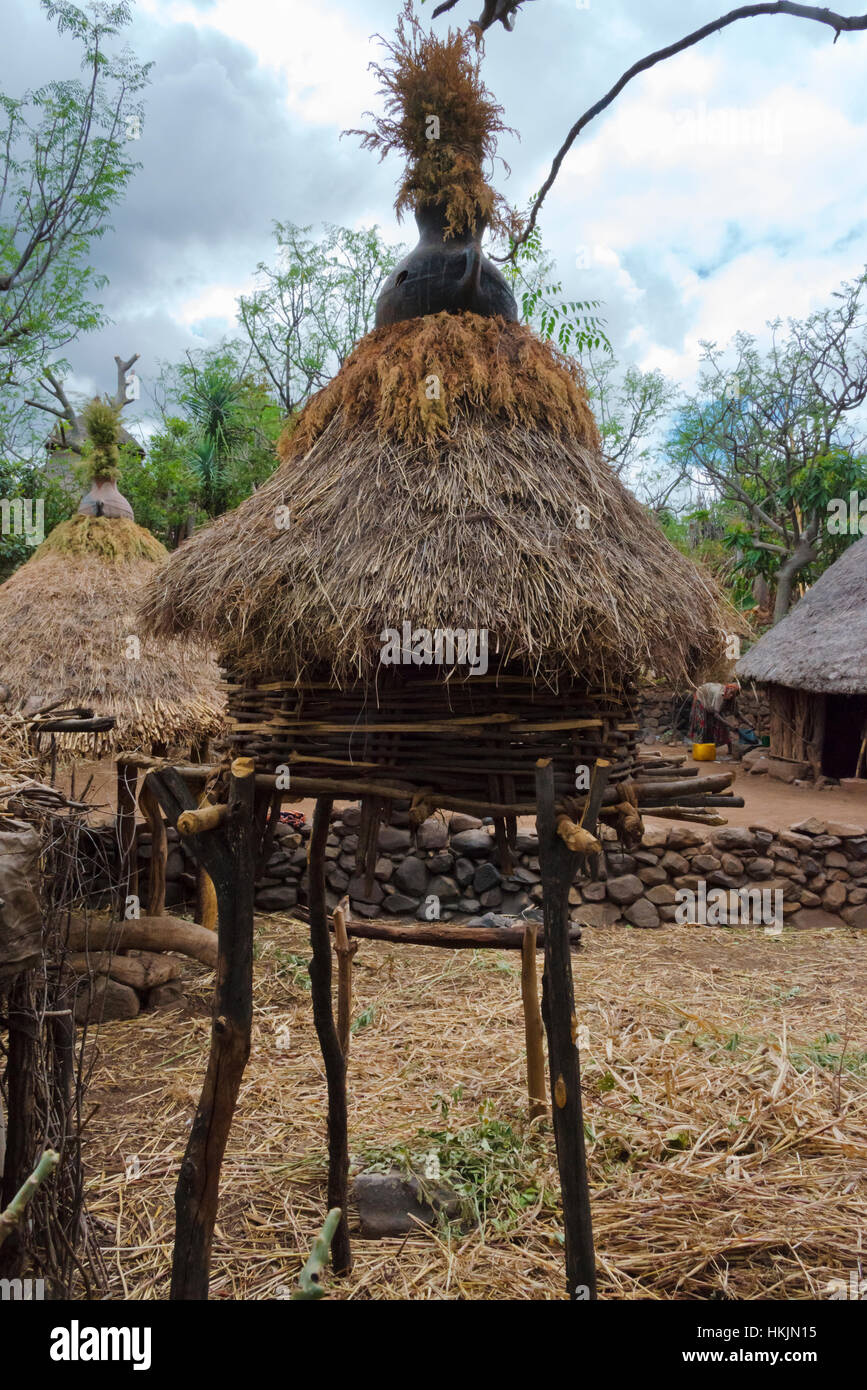 Konso Cultural Landscape (UNESCO World Heritage site), chicken cage in the village, Ethiopia Stock Photo