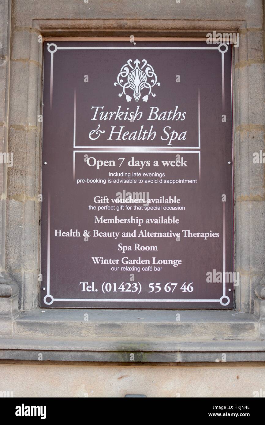 Turkish Baths and Health Spa sign, Harrogate, UK Stock Photo - Alamy