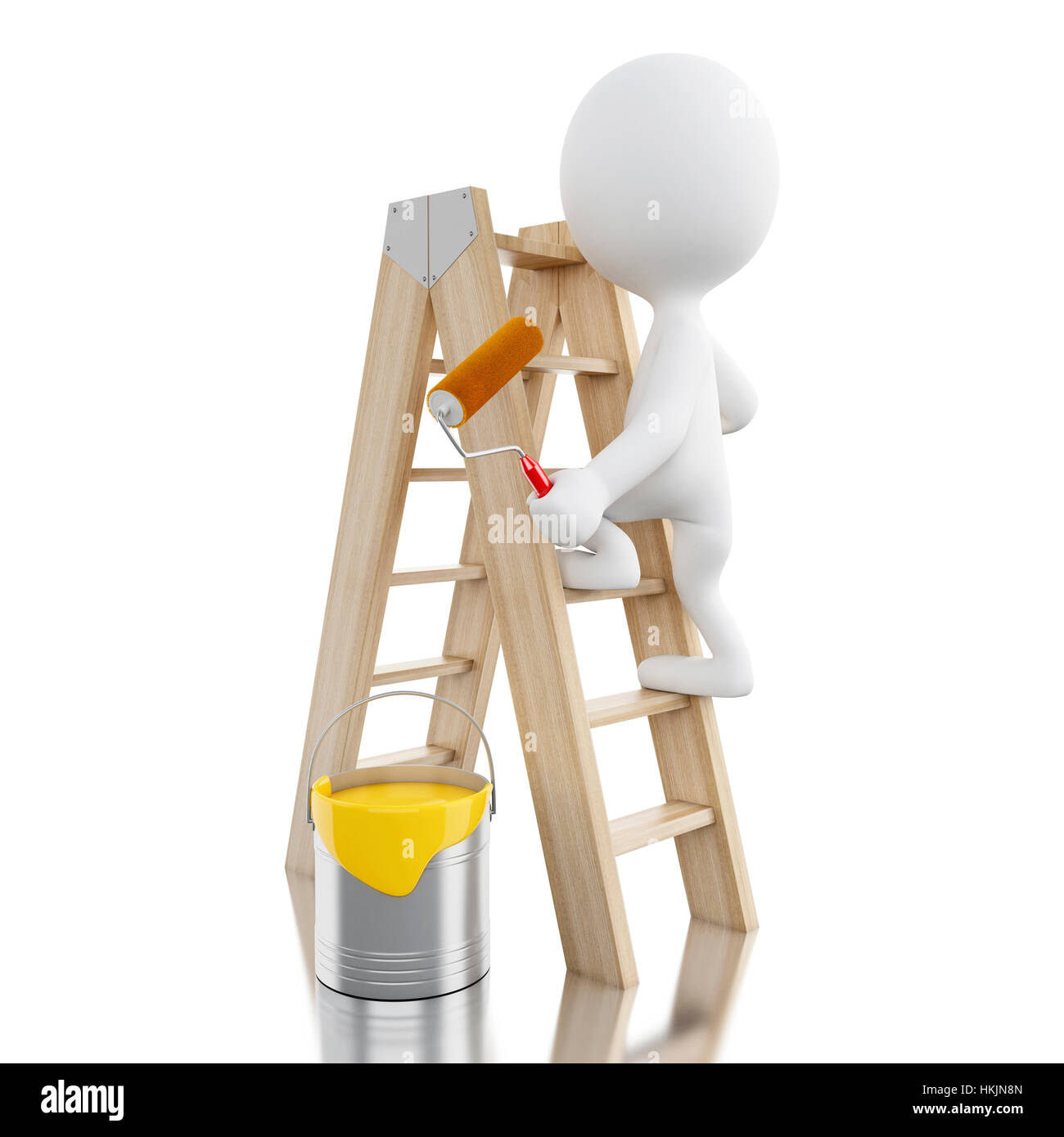 3d renderer image. White people with paint buckets and paint roller ...