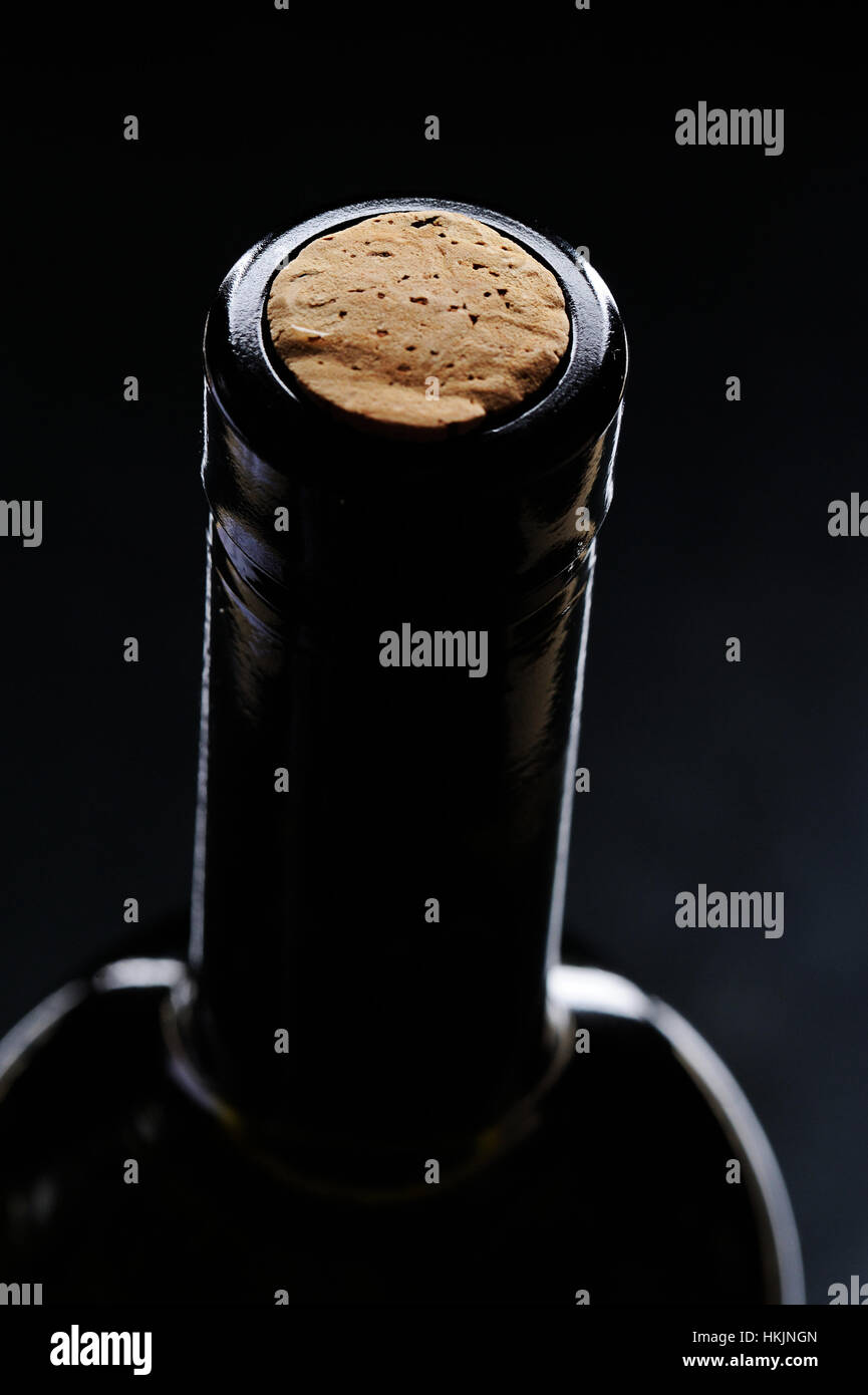 macro of cork wine bottle on black background Stock Photo Alamy
