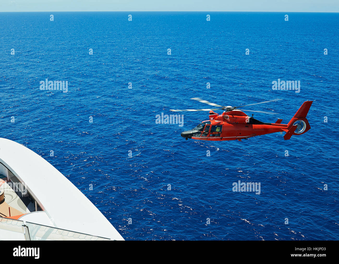 Rescue helicopter at sea approaching ship in day Stock Photo Alamy