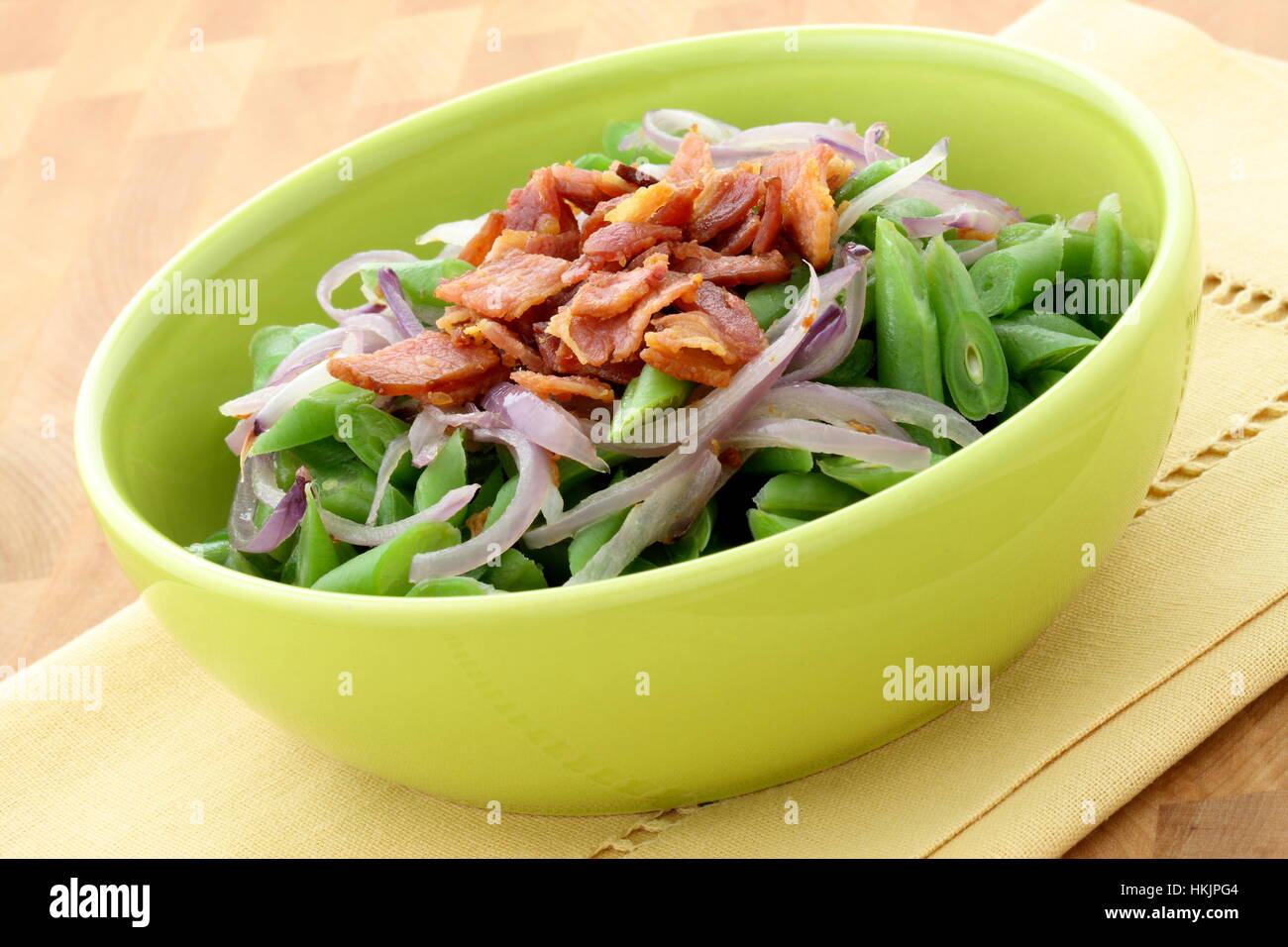A holiday green bean casserole recipe, made with green beans, bacon or