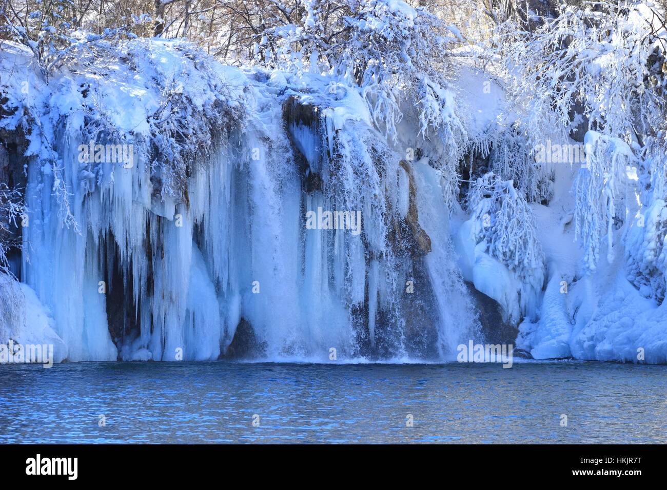 Winter scene in National park Plitvice lakes in Croatia, frozen