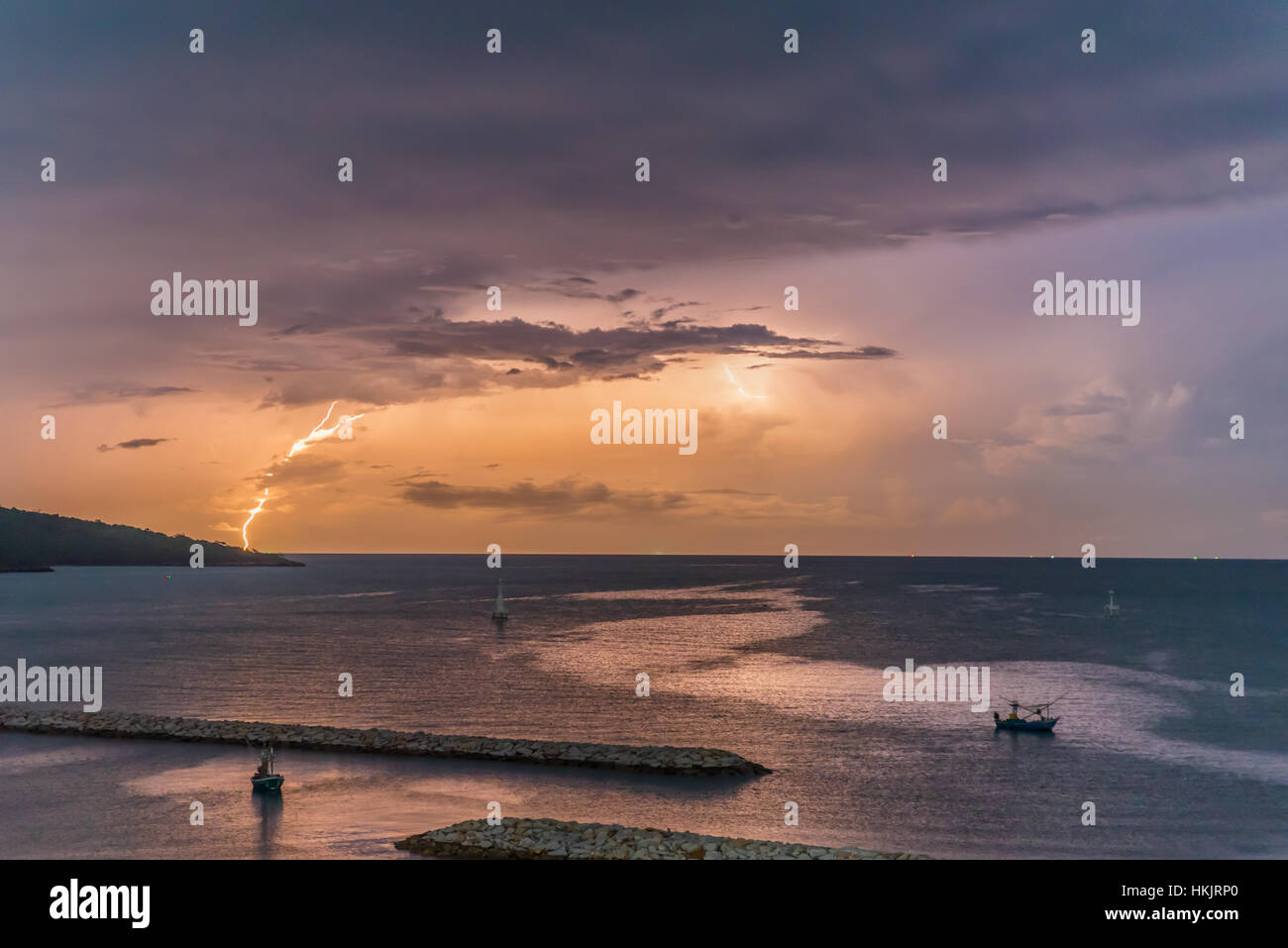 Lightning in the ocean of Thiland Stock Photo