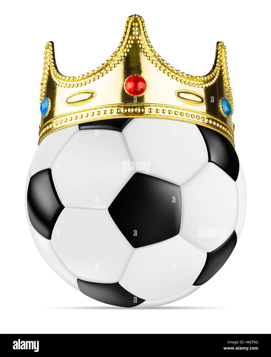 classic retro black white soccer ball winner concept with golden king crown isolated background Stock Photo