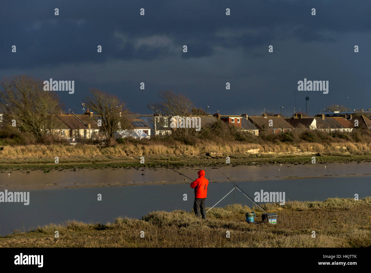 Fishing on the River Adur at Shoreham-by-Sea Stock Photo