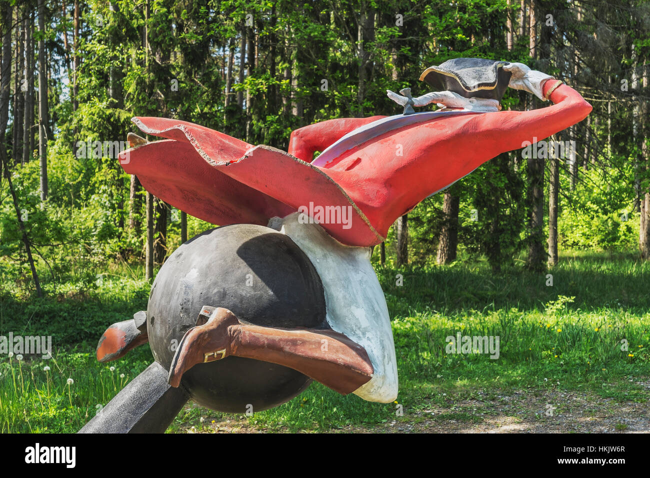 The figure of the Baron Munchausen is located in Dunte, Liepupe municipality, Vidzeme (Livonia), Latvia, Baltic States, Europe Stock Photo