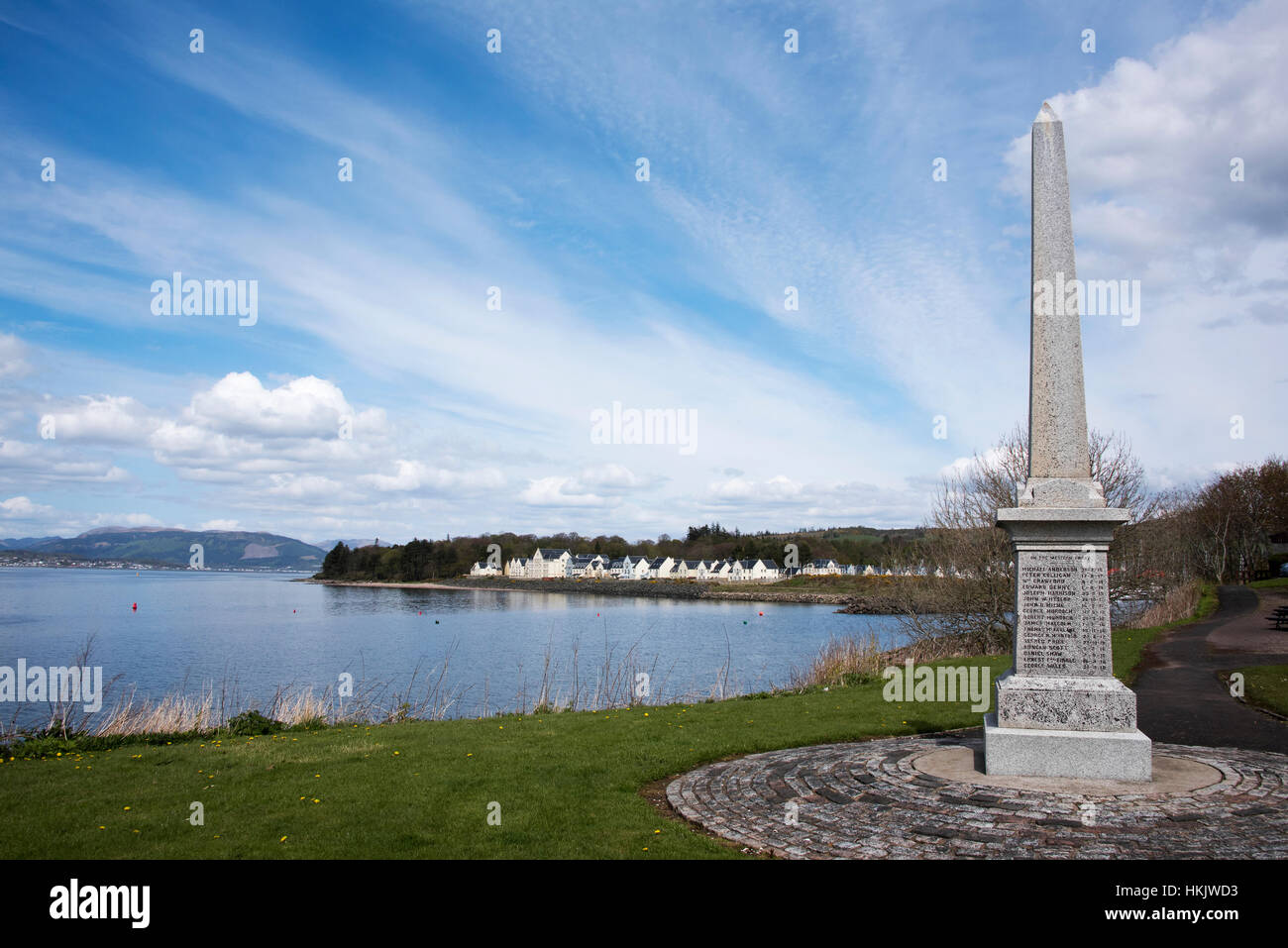 Inverkip War Memorial overlooking the  Firth of Clyde in Renfrewshire Scotland Stock Photo