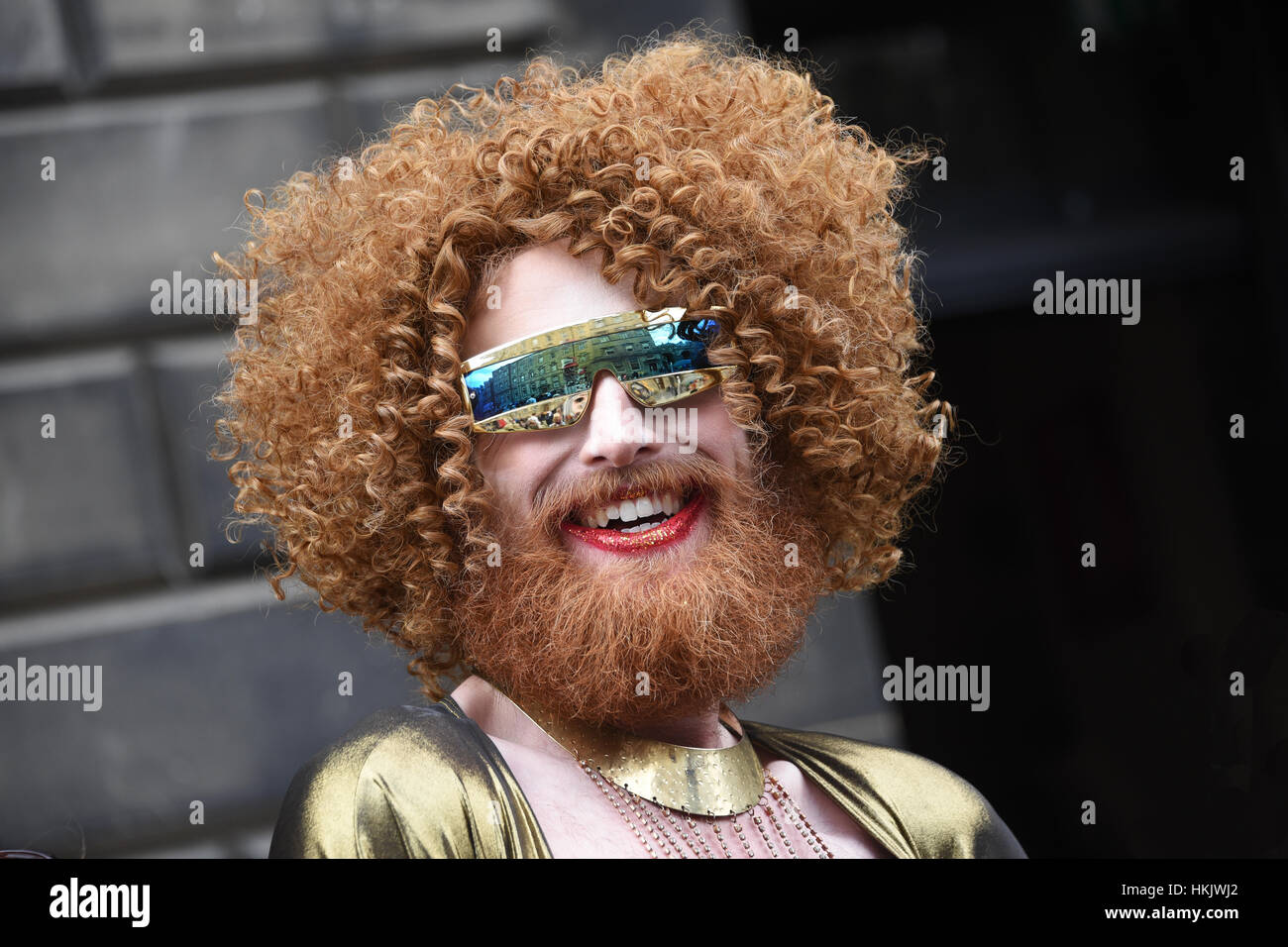 Edinburgh Fringe performer in High Street advertising  show. Stock Photo