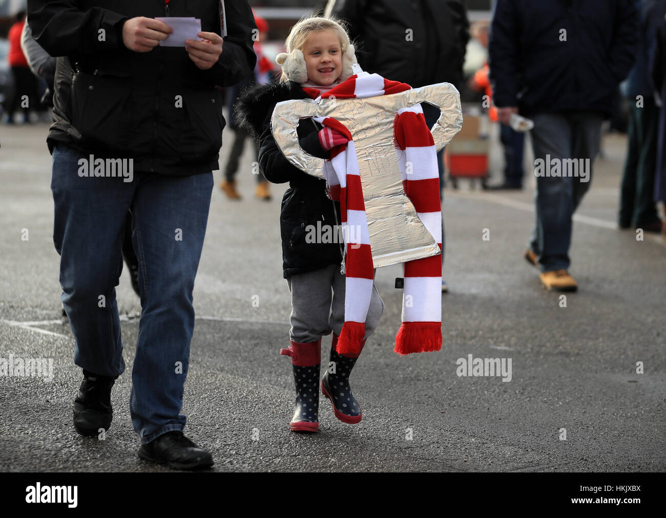 A young Lincoln fan before the Emirates FA Cup, fourth round match at Sincil Bank, Lincoln. Stock Photo