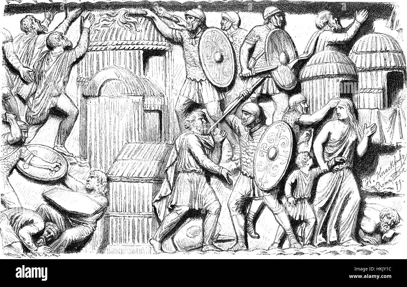 How Was Rome Destroyed Germanic settlement is destroyed by the Romans, detail, the ancient ...