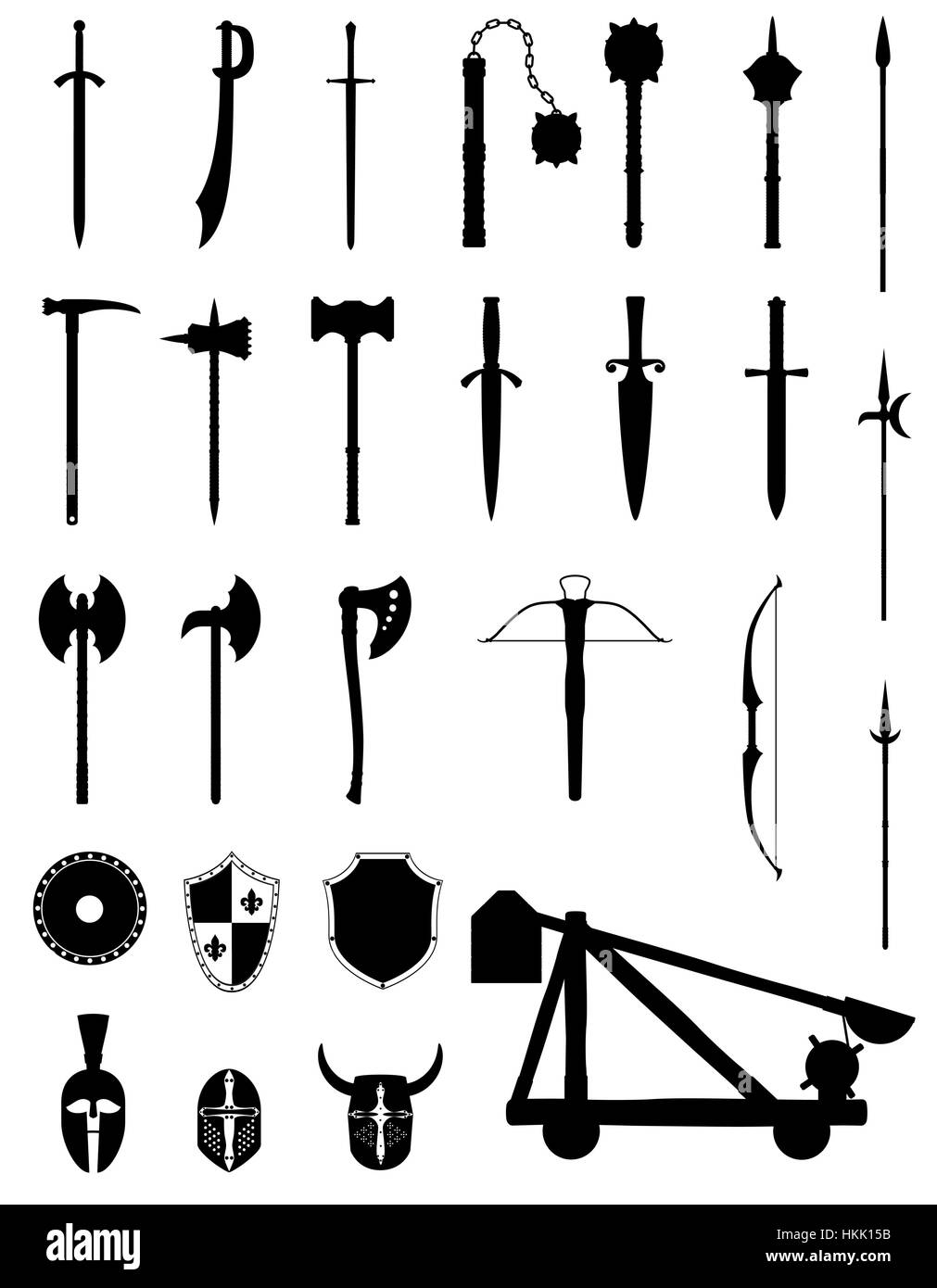 ancient battle weapons set icons stock illustration isolated on white background Stock Vector