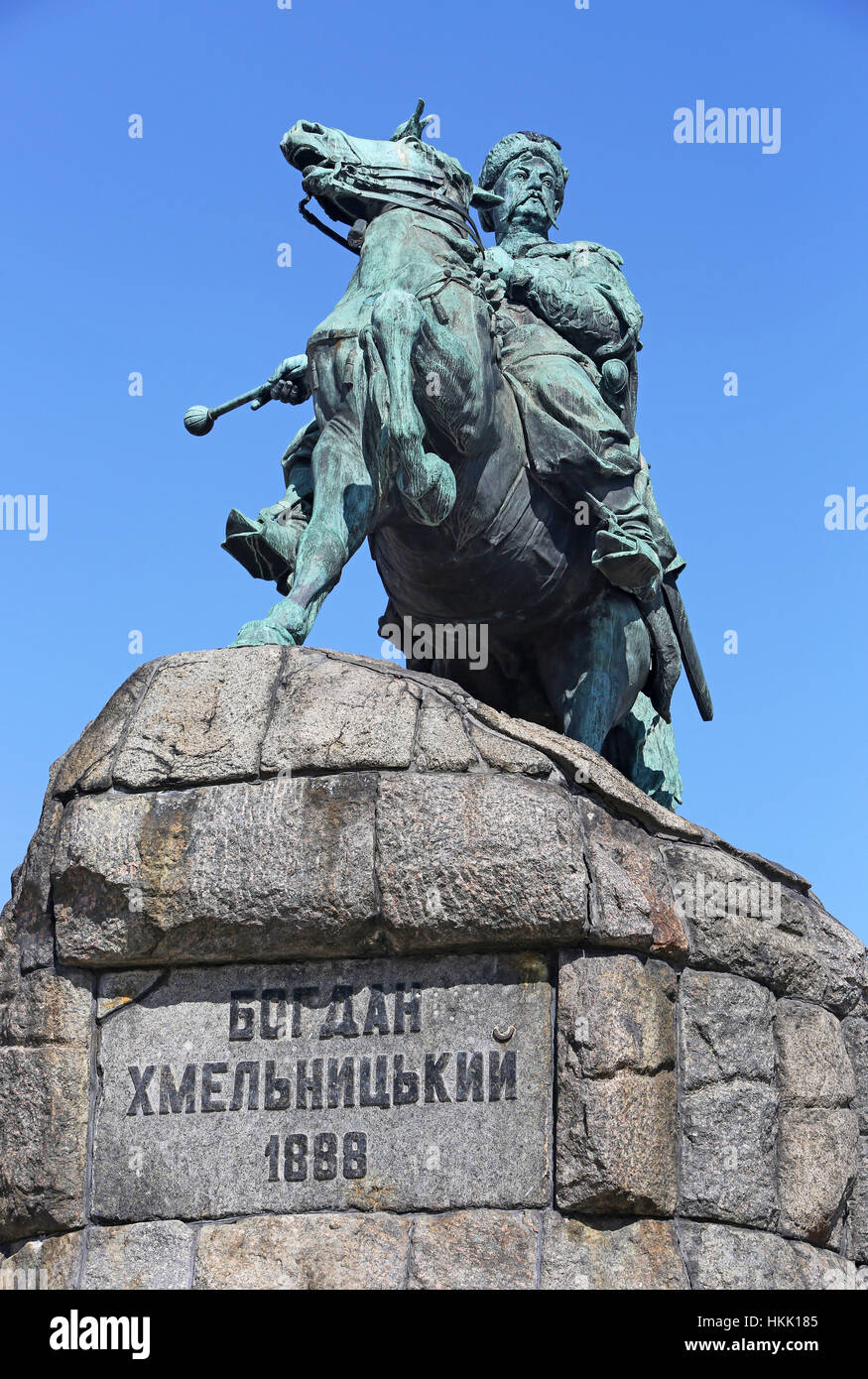 Monument of Ukrainian hero Bogdan Khmelnitsky in Kiev square, Ukraine Stock Photo