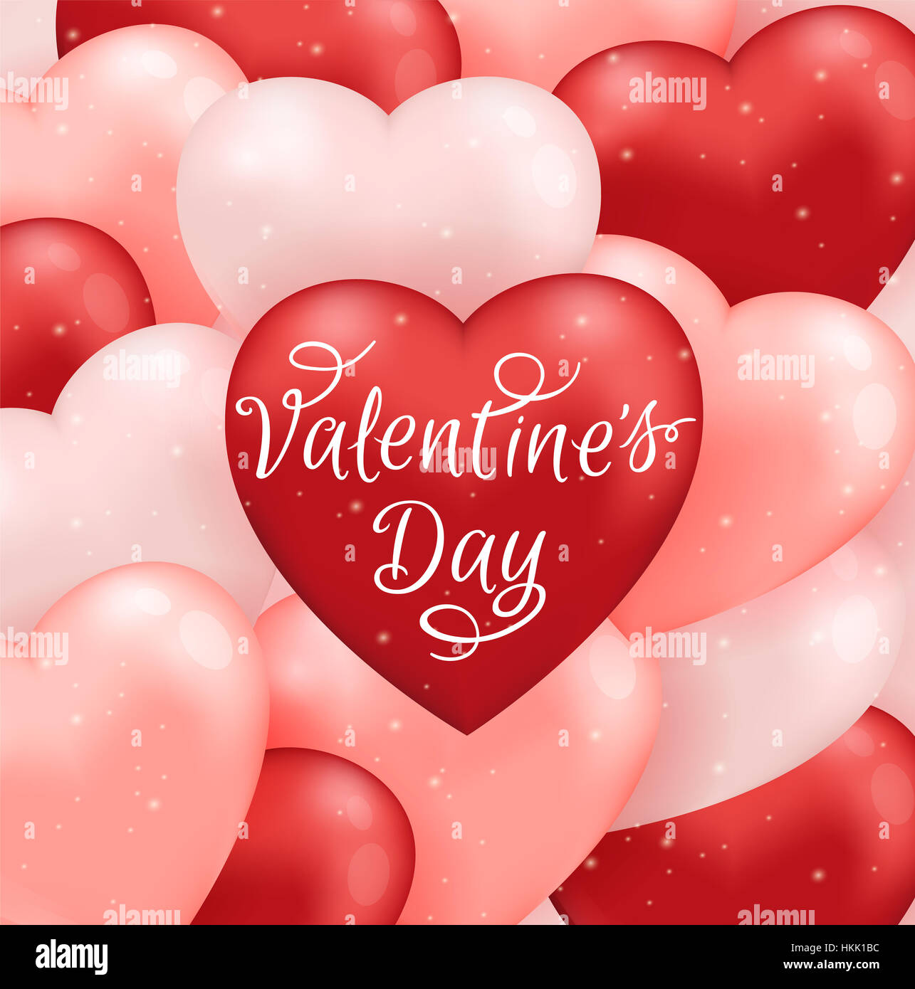 Decorative greeting card for Valentine's day with pink and red balloons ...