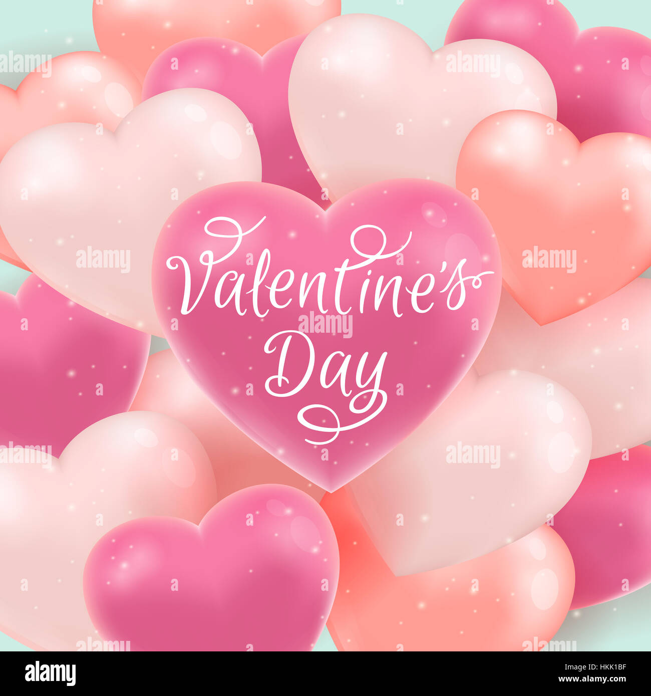 Decorative greeting card for Valentine's day with pink balloons and ...