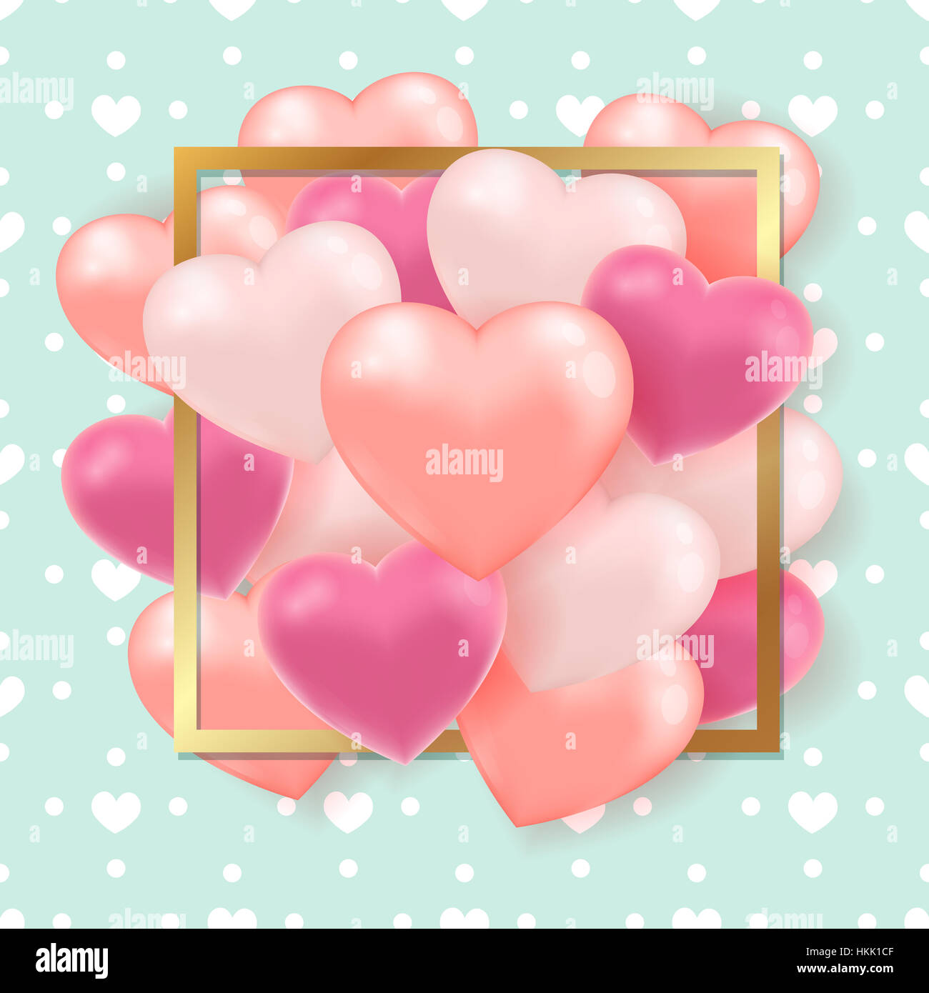 Decorative greeting card for Valentine's day with pink balloons in ...