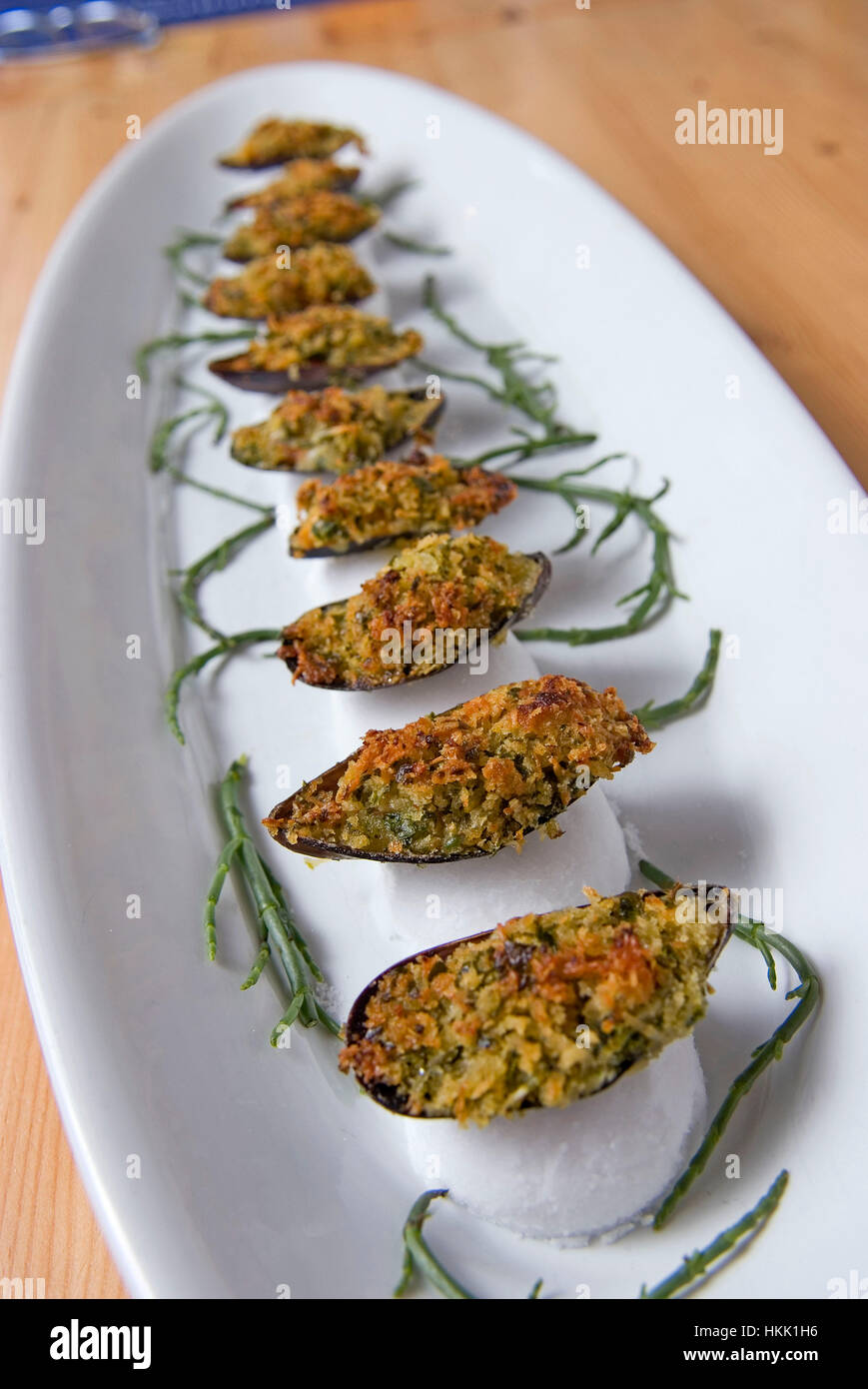 Mussels dishes at the beachside restaurant, Porthminster Cafe, St.Ives