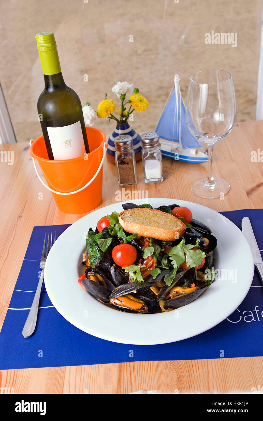 Mussels dishes at the beachside restaurant, Porthminster Cafe, St.Ives