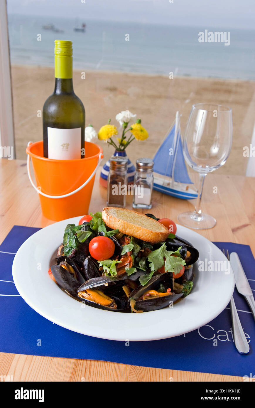 Mussels dishes at the beachside restaurant, Porthminster Cafe, St.Ives