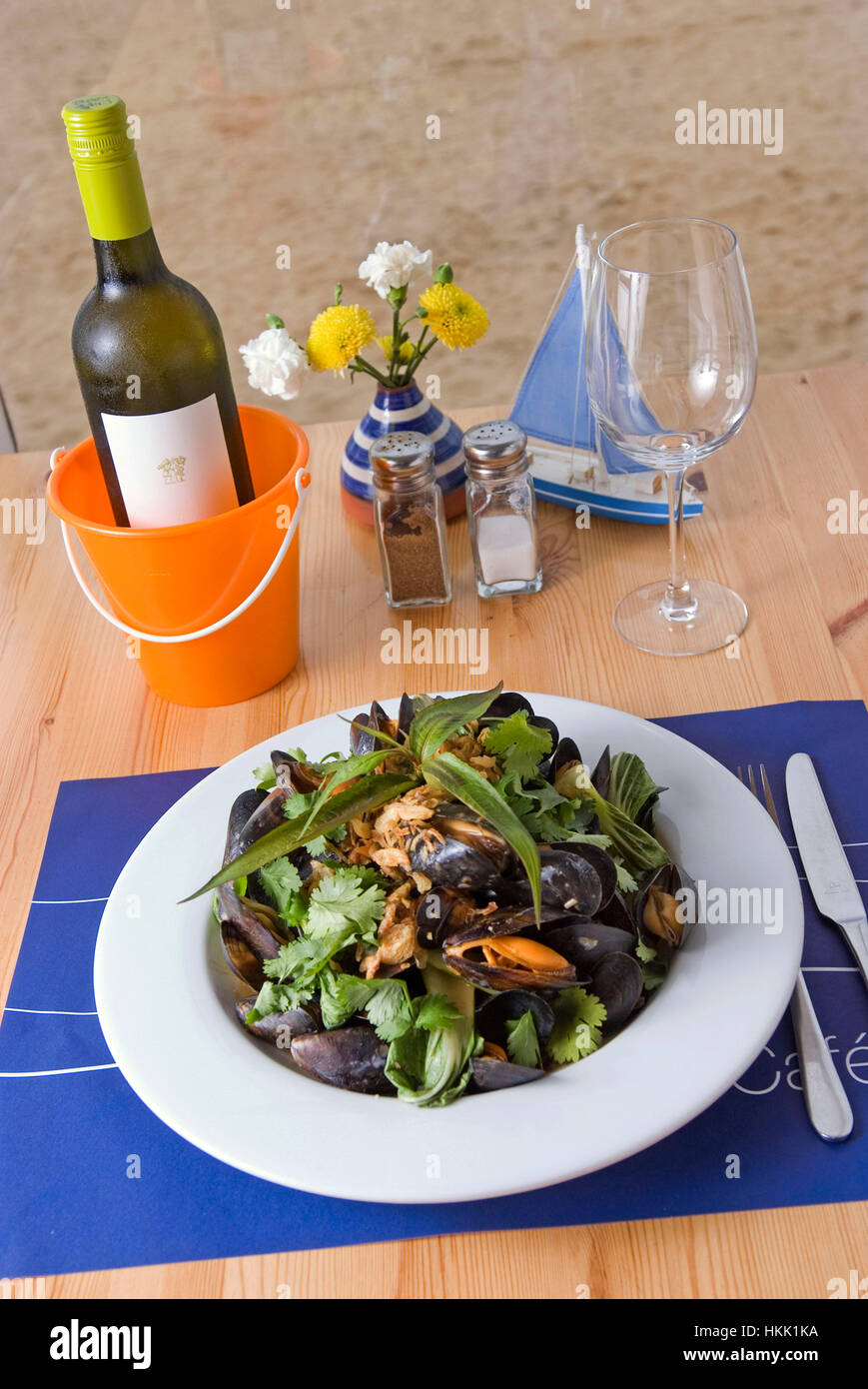 Mussels dishes at the beachside restaurant, Porthminster Cafe, St.Ives