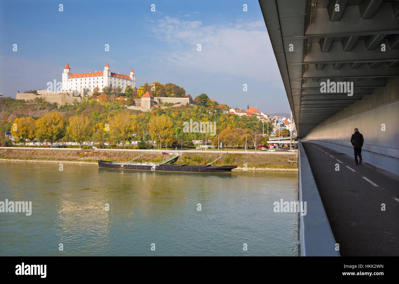 BRATISLAVA, SLOVAKIA, OCTOBER - 27, 2016: The castle from SNP bridge. Stock Photo
