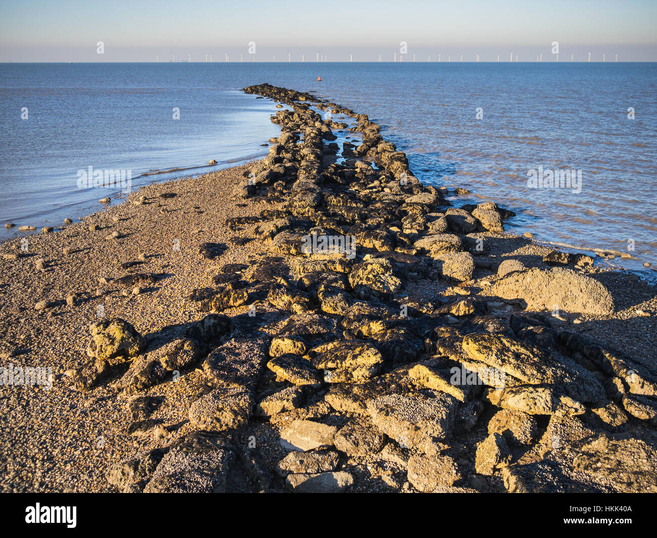 Hampton pier sea defences, near Herne Bay and Whitstable, Kent, UK. The