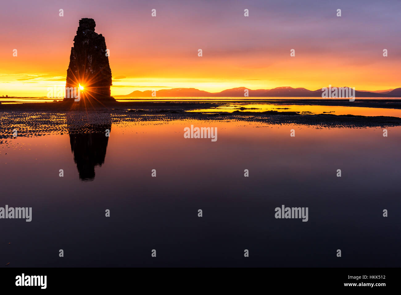 Basalt stack Hvitserkur on the Vatnsnes peninsula, Iceland, Europe. Stock Photo