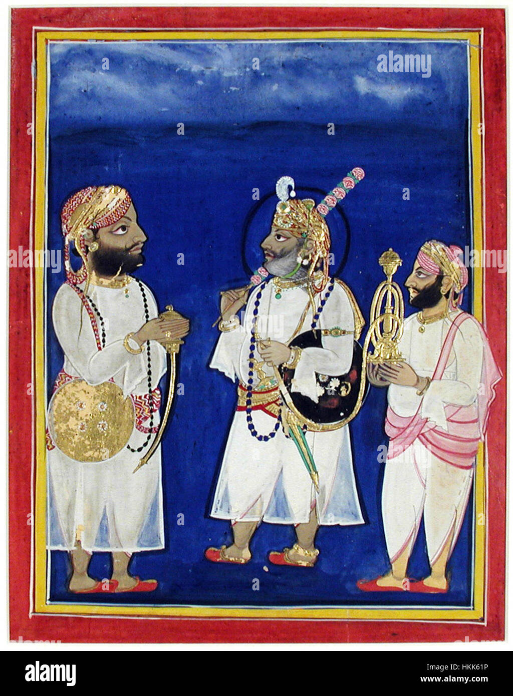 This artwork depicts a *maharana* (Indian ruler) accompanied by two ...