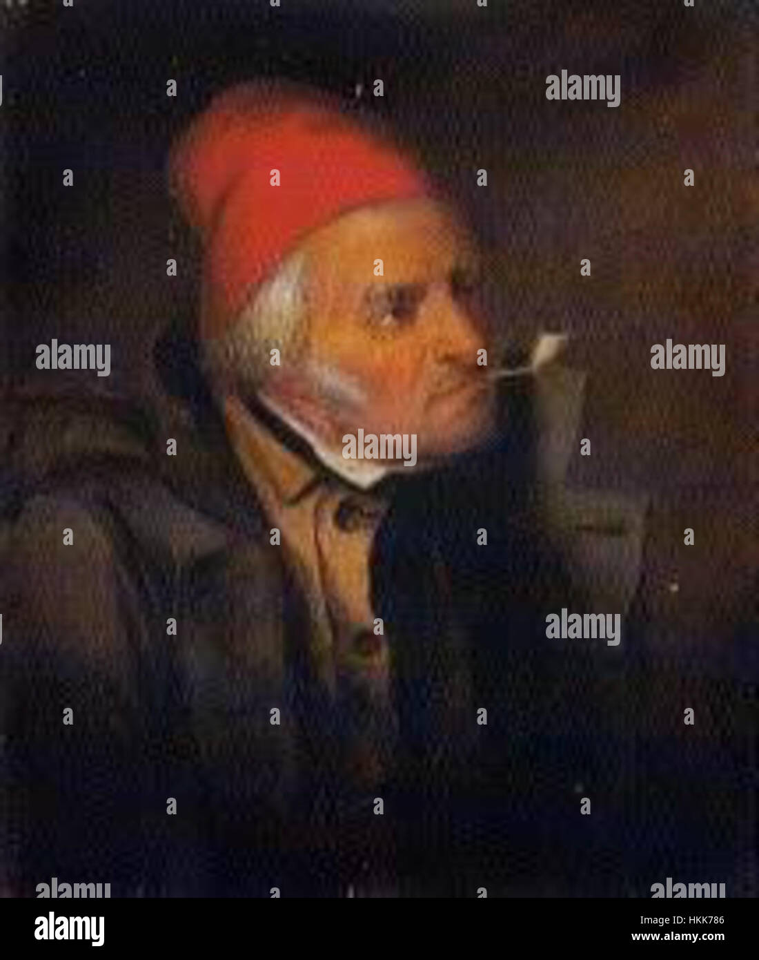 'Man With Red Hat and Pipe', oil painting by Cornelius Krieghoff Stock