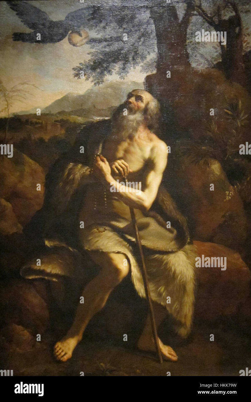 'St. Paul the Hermit Fed by the Raven', after Il Guercino, Dayton Art Institute Stock Photo